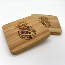 Load image into Gallery viewer, 3.5" Pineapple Tribal Engraved Acacia Wood Coasters (Square, Set of 2)