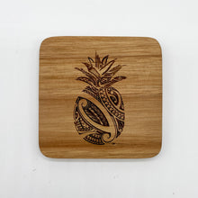 Load image into Gallery viewer, 3.5" Pineapple Tribal Engraved Acacia Wood Coasters (Square, Set of 2)