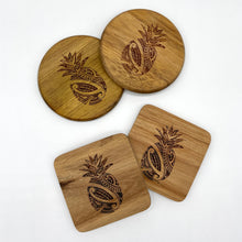 Load image into Gallery viewer, 3.5" Pineapple Tribal Engraved Acacia Wood Coasters (Square, Set of 2)