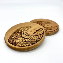 Load image into Gallery viewer, 3.5" Tribal Wave Engraved Acacia Wood Coasters (Round, Set of 2)