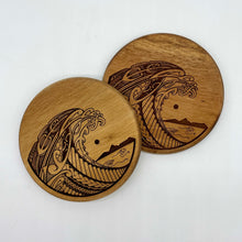 Load image into Gallery viewer, 3.5" Tribal Wave Engraved Acacia Wood Coasters (Round, Set of 2)