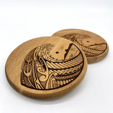 Load image into Gallery viewer, 3.5" Tribal Wave Engraved Acacia Wood Coasters (Round, Set of 2)