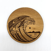 Load image into Gallery viewer, 3.5" Tribal Wave Engraved Acacia Wood Coasters (Round, Set of 2)