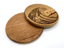 Load image into Gallery viewer, 3.5" Tribal Wave Engraved Acacia Wood Coasters (Round, Set of 2)