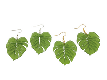 Load image into Gallery viewer, Frosted Green Monstera Earrings (Acrylic)