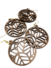 Load image into Gallery viewer, Round Nestled Leaves Earrings (Walnut Hardwood)