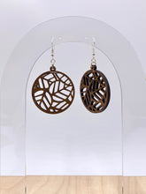 Load image into Gallery viewer, Round Nestled Leaves Earrings (Walnut Hardwood)