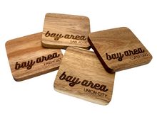 Load image into Gallery viewer, 3.5" BAY AREA Cities Acacia Wood Coasters (Square, Set of 4)