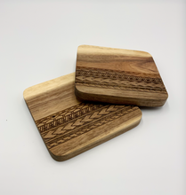 Load image into Gallery viewer, 3.5" Tribal Engraved Acacia Wood Coasters v2 (Square, Set of 2)