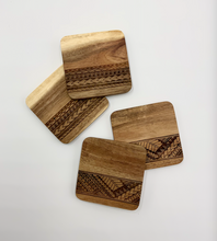 Load image into Gallery viewer, 3.5" Tribal Engraved Acacia Wood Coasters v2 (Square, Set of 2)