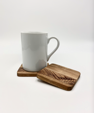 Load image into Gallery viewer, 3.5" Tribal Engraved Acacia Wood Coasters v1 (Square, Set of 2)