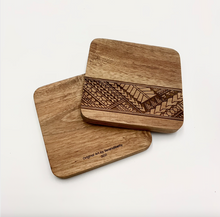Load image into Gallery viewer, 3.5" Tribal Engraved Acacia Wood Coasters v1 (Square, Set of 2)