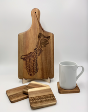 Load image into Gallery viewer, 3.5" Tribal Engraved Acacia Wood Coasters v2 (Square, Set of 2)