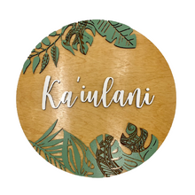 Load image into Gallery viewer, Tropical Leaves w/Tribal Engraving Name Sign