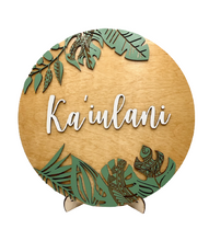 Load image into Gallery viewer, Tropical Leaves w/Tribal Engraving Name Sign