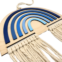 Load image into Gallery viewer, Wooden Rainbow with Macrame (Blues)