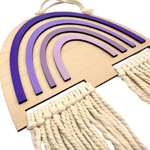 Load image into Gallery viewer, Wooden Rainbow with Macrame (Purples)