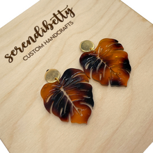 Load image into Gallery viewer, Tortoise Shell Monstera Earrings w/Stud (Acrylic)