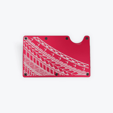 Half Tribal Engraved Metal Wallet - Red