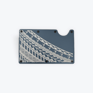 Half Tribal Engraved Metal Wallet - Blue Mist