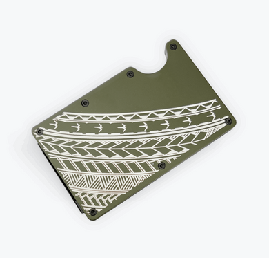 Half Tribal Engraved Metal Wallet - Army Green