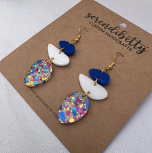 Load image into Gallery viewer, Stacking Stones Earrings - Blue/White/Glitter (Acrylic)
