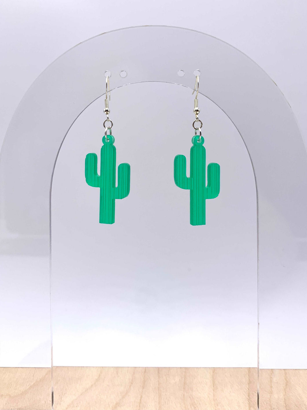 Frosted Green Cactus Earrings (Acrylic)