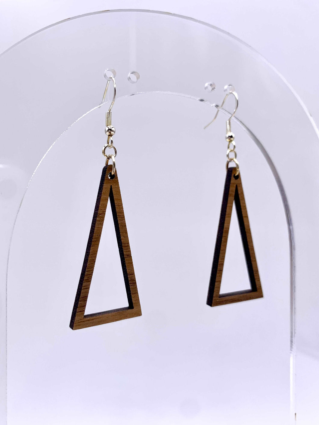 Hollow Triangle Geometric Earrings (Walnut Hardwood)