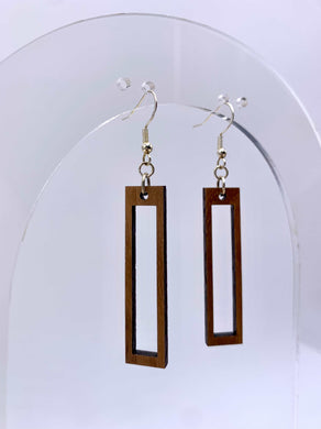 Hollow Rectangle Bar Earrings (Walnut Hardwood)