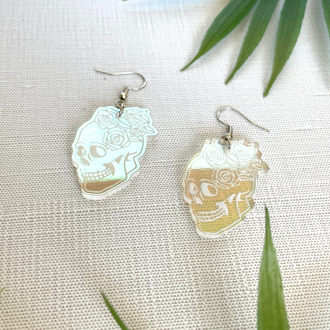 Skull & Florals Earrings - Iridescent (Acrylic)