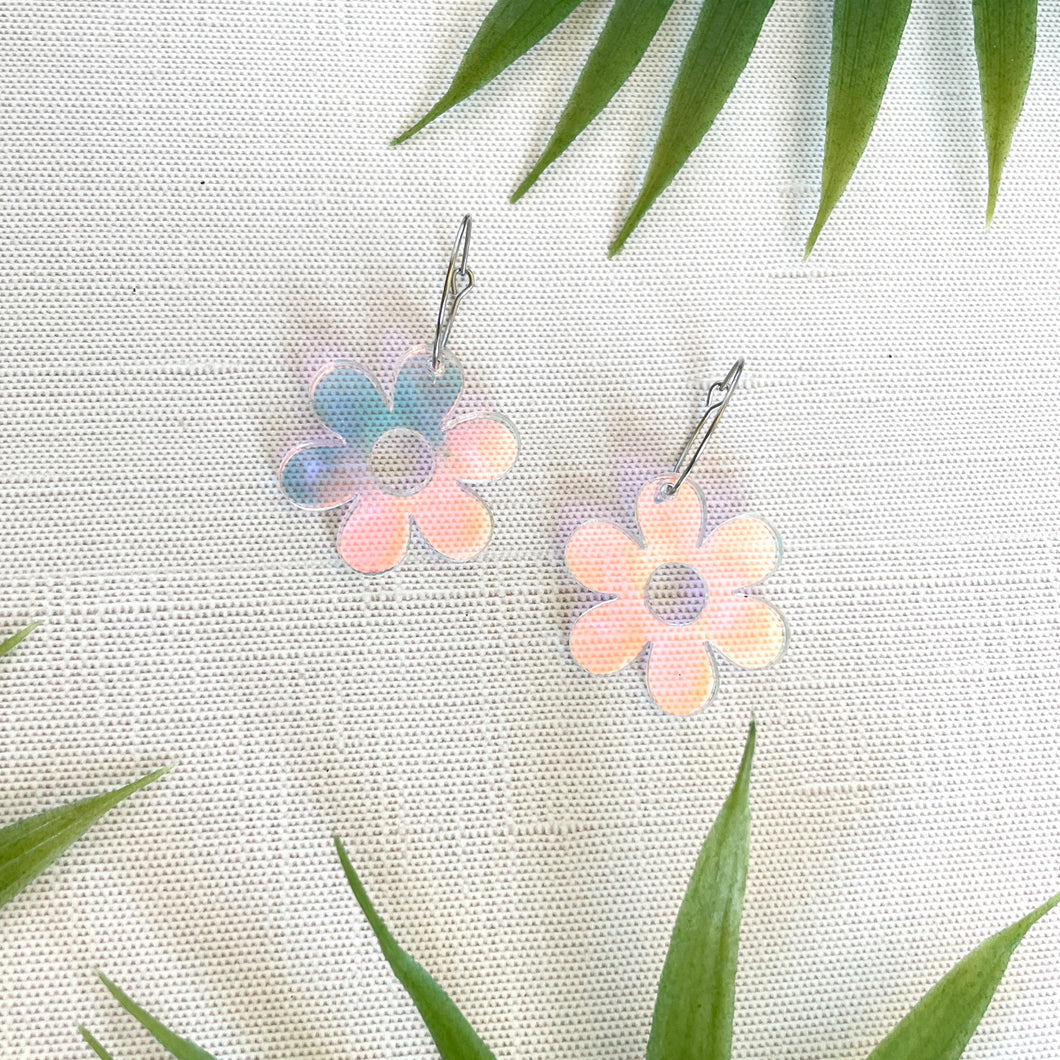 Mini Daisy Hoop Earrings - Iridescent (Acrylic)