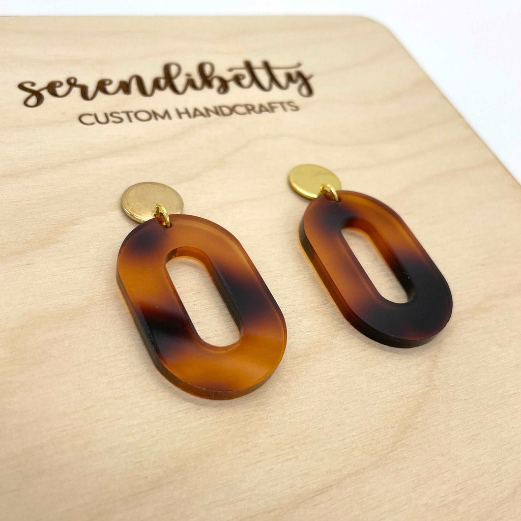 Oval Statement Stud Earrings - Tortoise Shell (Acrylic)