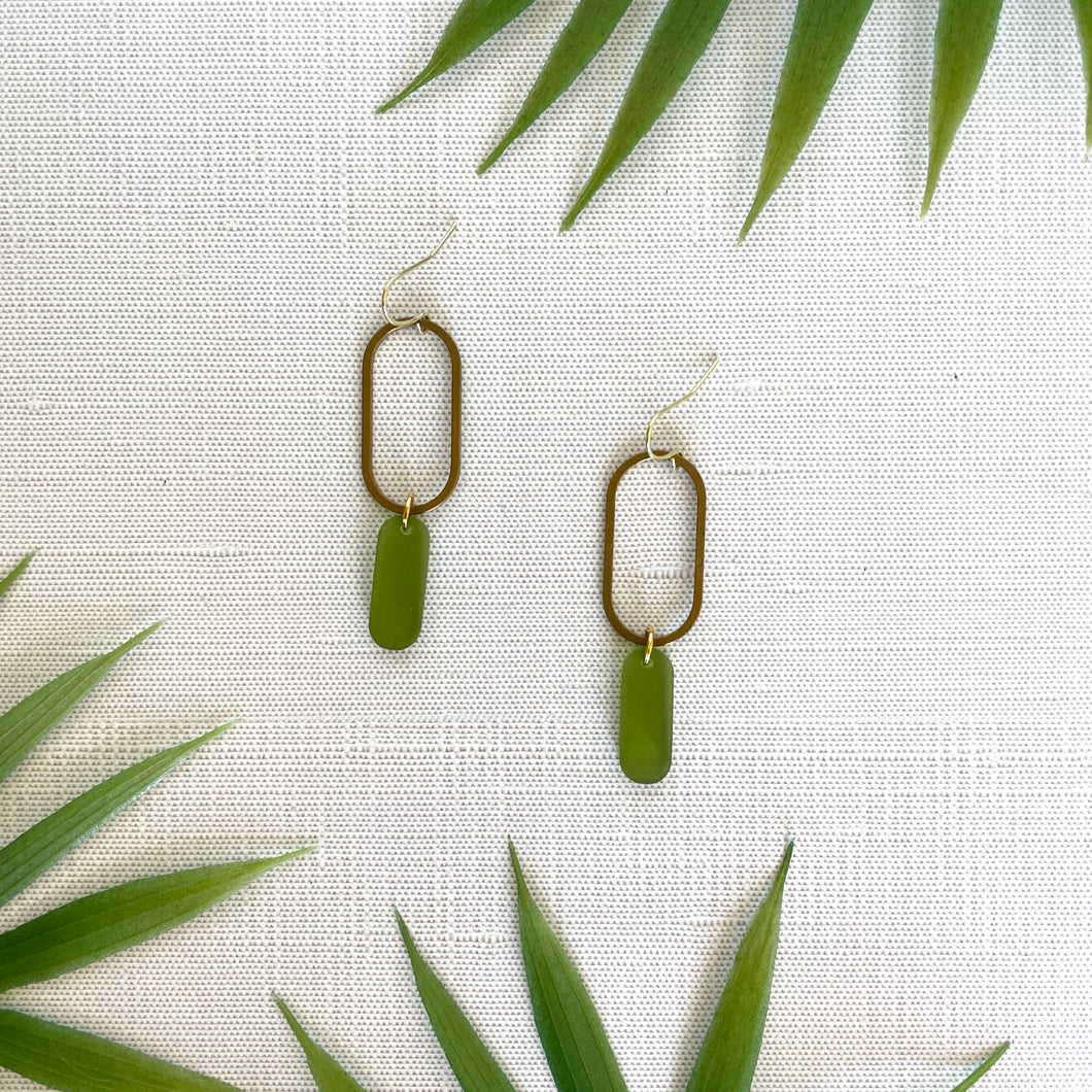 Oval Charm Earrings - Moss Green (Acrylic)