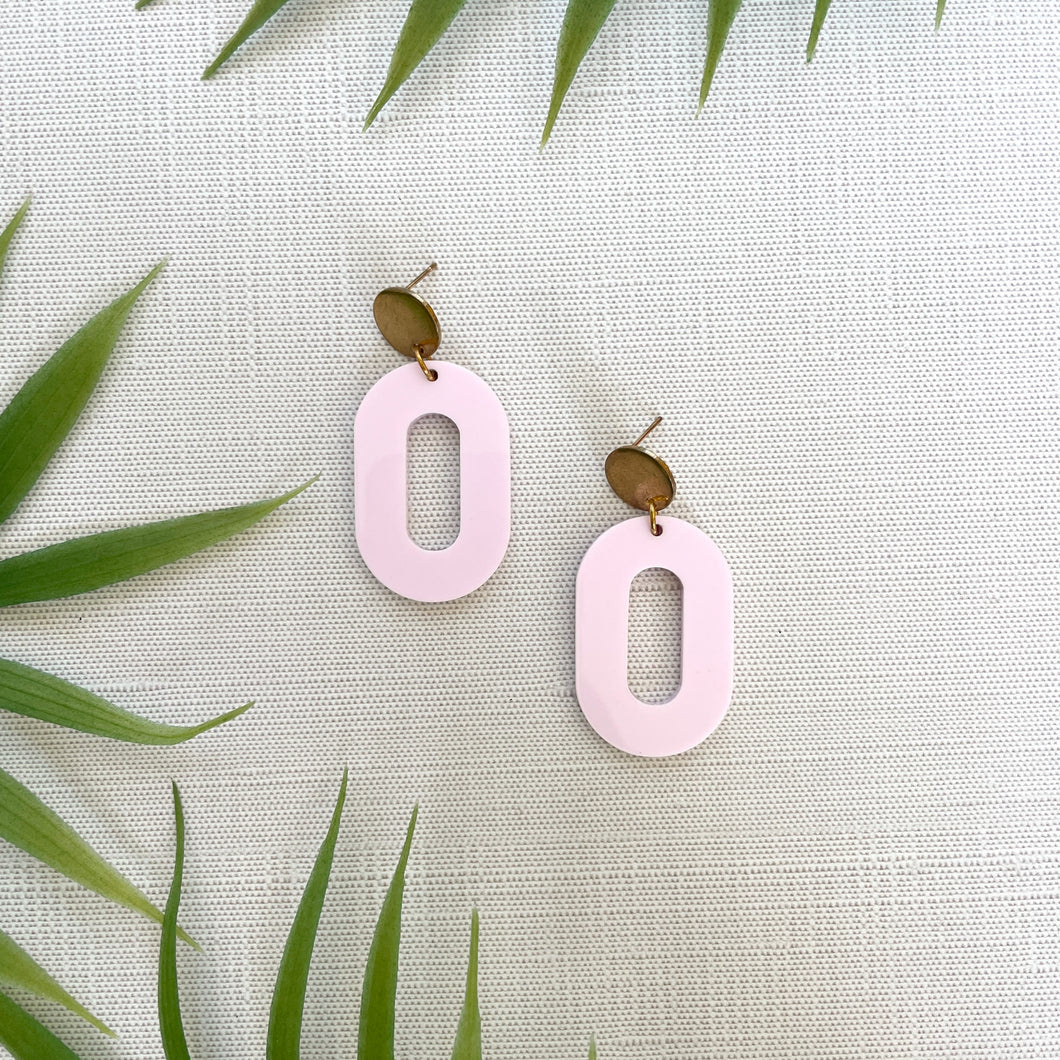 Oval Statement Stud Earrings - Pink (Acrylic)