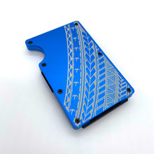 Load image into Gallery viewer, Half Tribal Engraved Metal Wallet - Cobalt Blue
