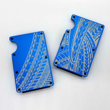 Load image into Gallery viewer, Half Tribal Engraved Metal Wallet - Cobalt Blue
