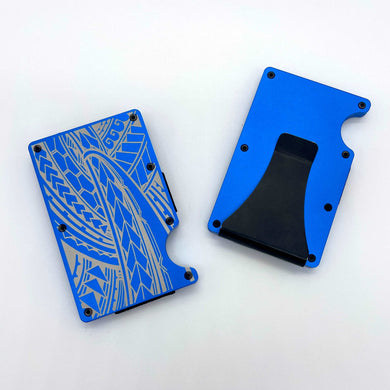 Full Tribal Engraved Metal Wallet - Cobalt Blue