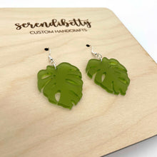 Load image into Gallery viewer, Frosted Green Monstera Earrings v2 (Acrylic)
