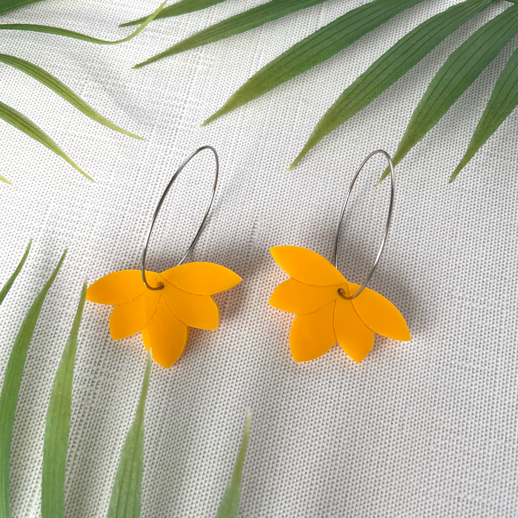 Modern Flower Hoop Earrings - Golden Yellow (Acrylic)