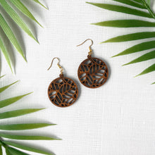 Load image into Gallery viewer, Round Nestled Leaves Earrings (Walnut Hardwood)
