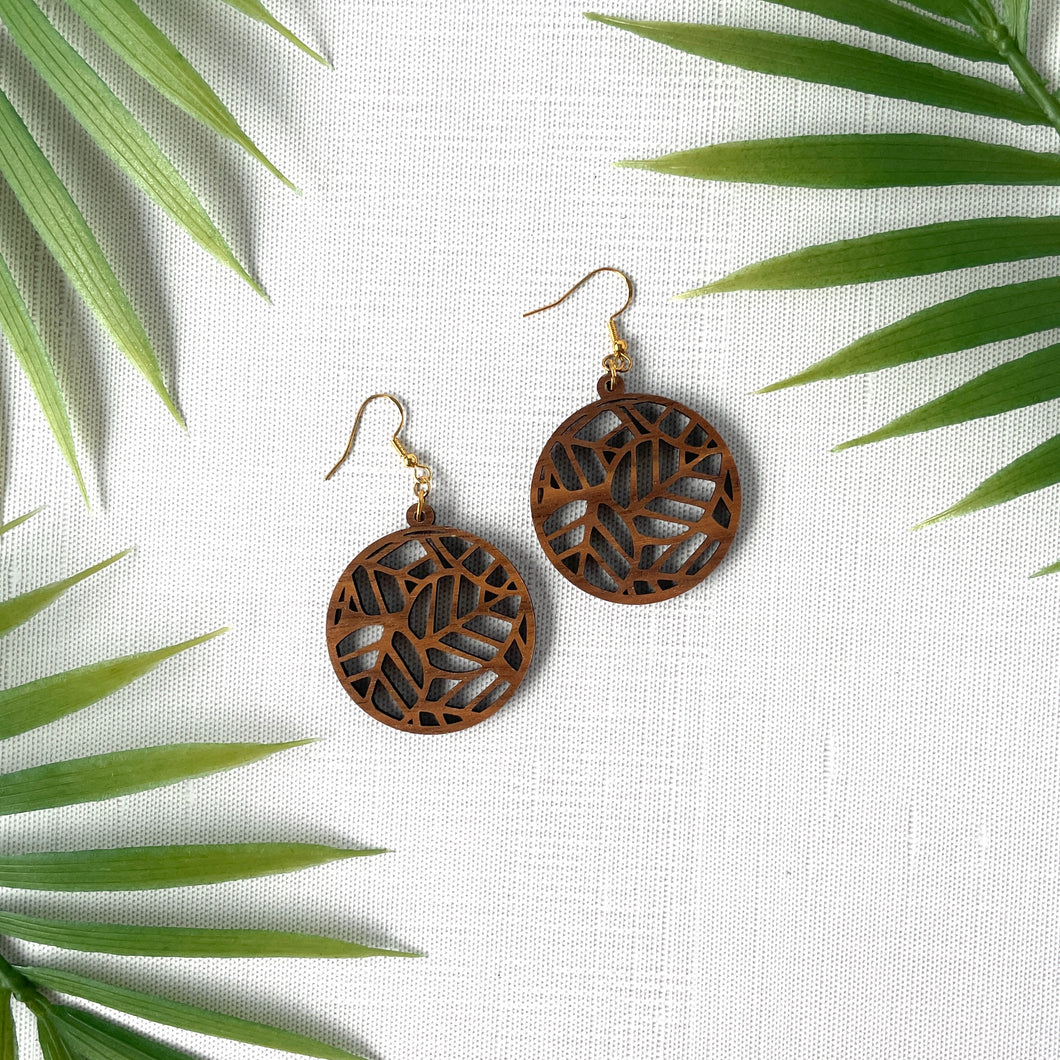 Round Nestled Leaves Earrings (Walnut Hardwood)