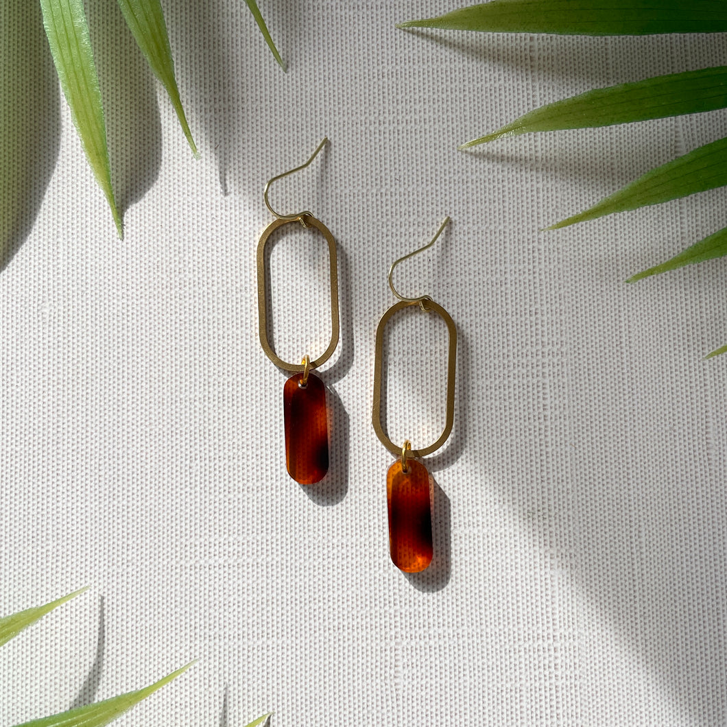 Oval Charm Earrings - Tortoise Shell (Acrylic)