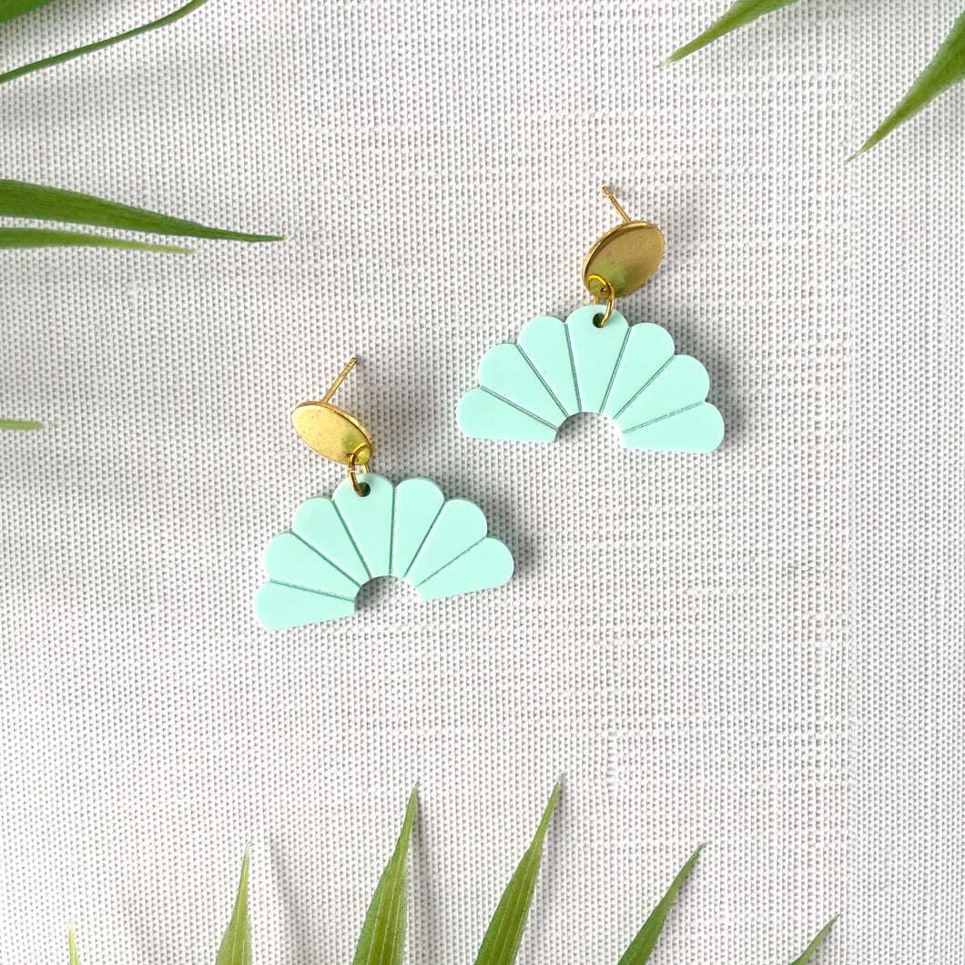 Fan Statement Stud Earrings - Mint (Acrylic)