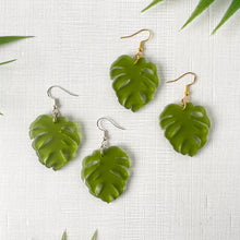 Load image into Gallery viewer, Frosted Green Monstera Earrings v2 (Acrylic)
