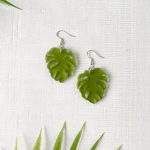 Load image into Gallery viewer, Frosted Green Monstera Earrings v2 (Acrylic)
