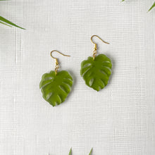 Load image into Gallery viewer, Frosted Green Monstera Earrings v2 (Acrylic)
