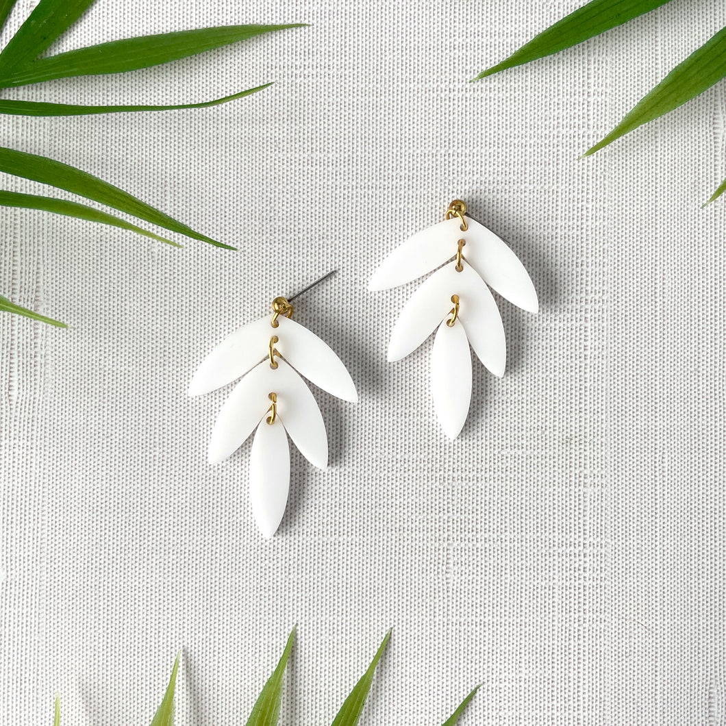 Tiered Statement Stud Earrings - White (Acrylic)