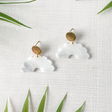 Load image into Gallery viewer, Fan Statement Stud Earrings - White Marble (Acrylic)
