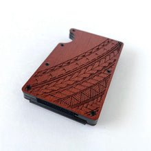 Load image into Gallery viewer, Half Tribal Engraved Wood Wallet - Cherry Wood
