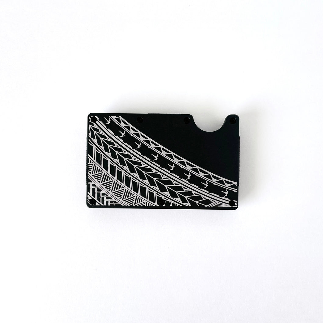 Half Tribal Engraved Metal Wallet - Black